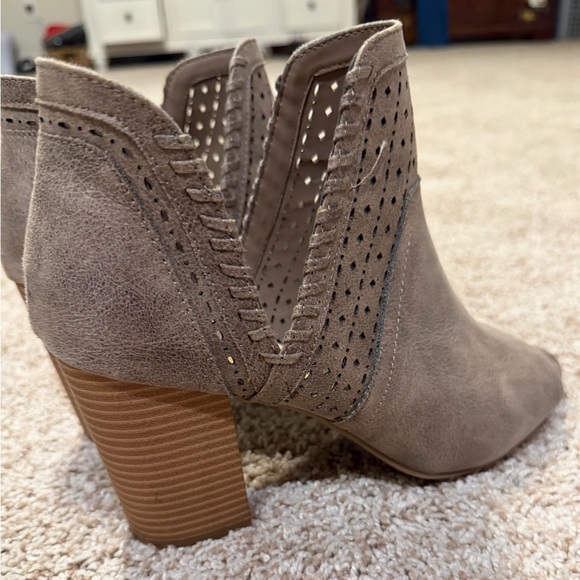 Fergie Women's Taupe Peep-Toe Ankle Boots - Picture 6 of 8